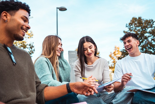 Students socialising and learning together in a higher education setting